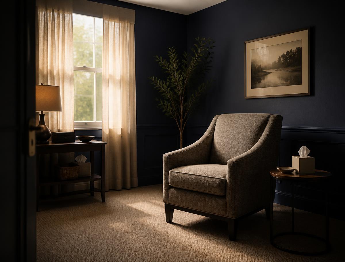 Quiet private room with a single chair where families can witness their pet's cremation